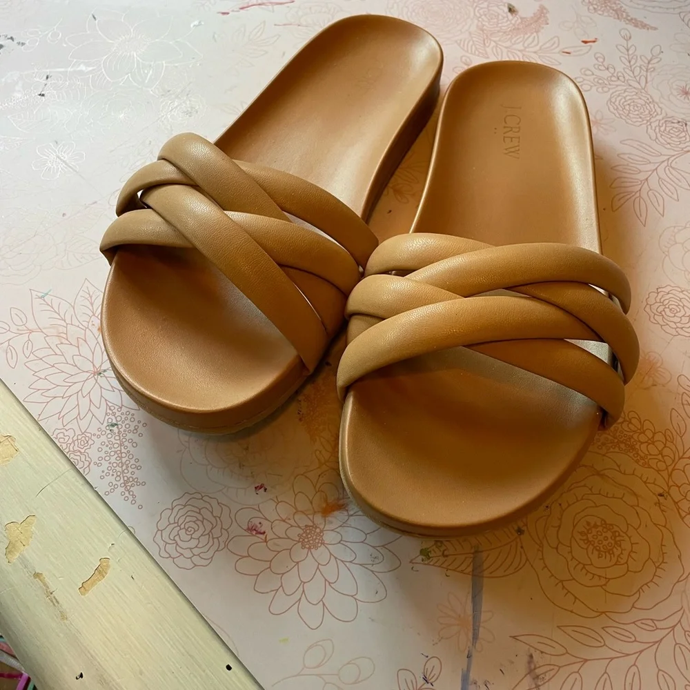 J. Crew Beige Braided-Strap Slide Sandals